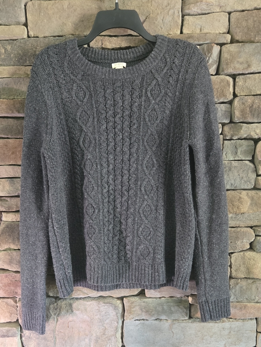 J. Crew Cable Knit Crewneck Sweater - Charcoal Gray